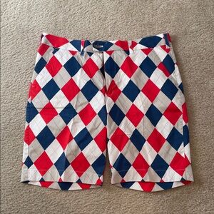 Loudmouth Red and Blue Argyle Men's Flat Front Shorts